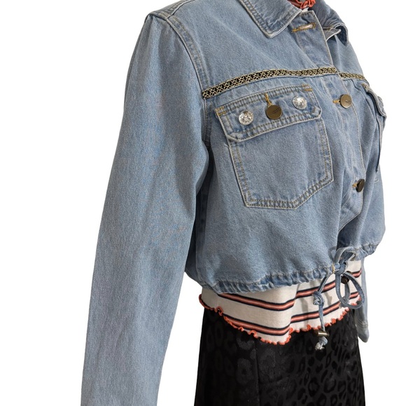Cropped Denim Jacket with Statement Back Graphic with rhinestone - Picture 5 of 5